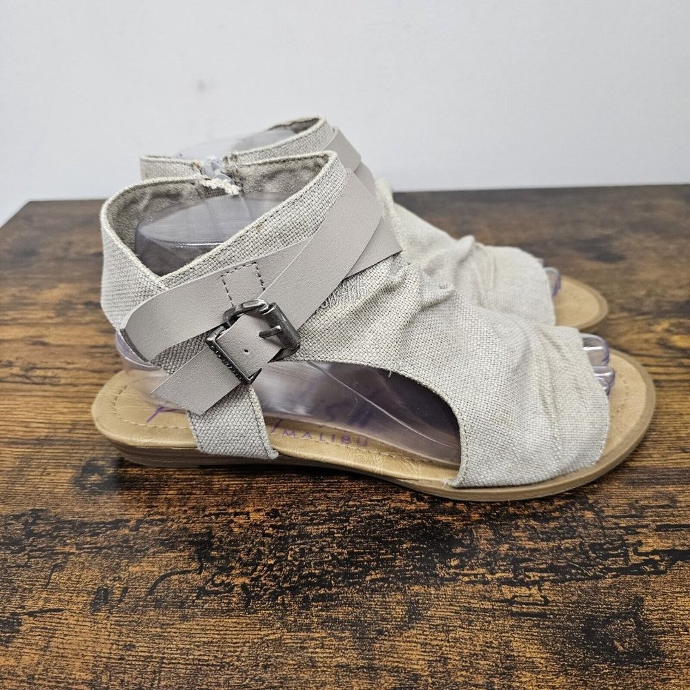 Blowfish Malibu Burn Sandal Canvas Womens Size 8.5 Tan Taupe Gray